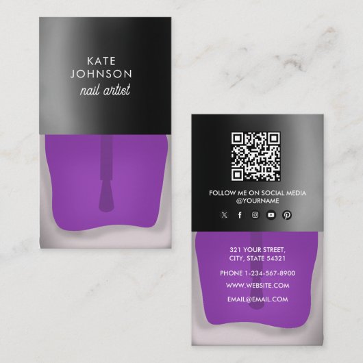 Nails Manicure Pedicure Beauty Nail Artist QR Code Visitekaartje (Voorkant / Achterkant)