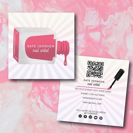 Nails Manicure Pedicure Beauty Nail Artist Retro Vierkante Visitekaartje