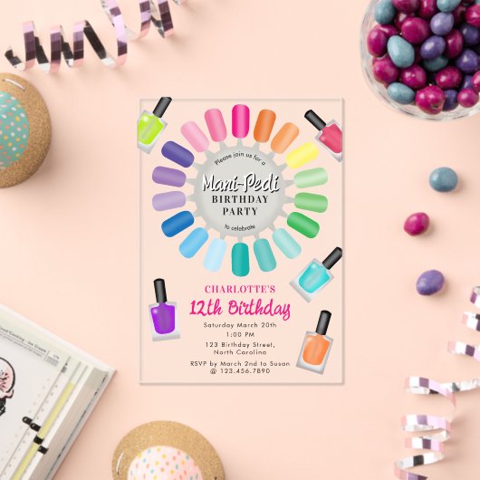 Nails Manicure Pedicure Mani Pedi Girls Birthday Acryl Uitnodigingen (Insitu (Viering))