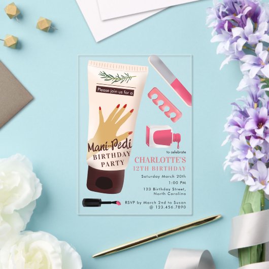 Nails Manicure Pedicure Mani Pedi Girls Birthday Acryl Uitnodigingen (Insitu (Huwelijk))