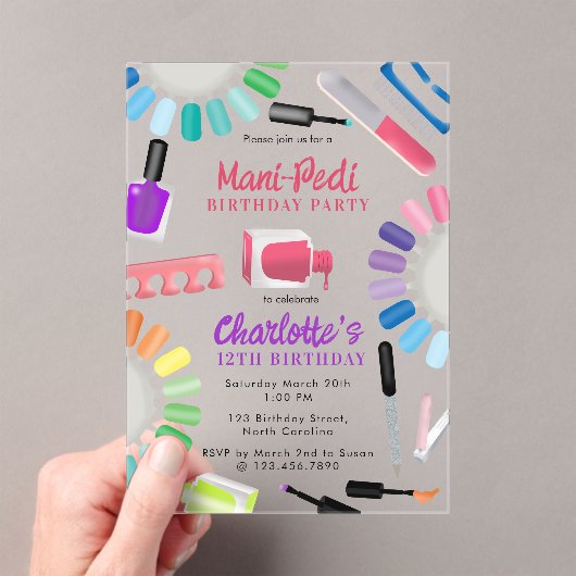 Nails Manicure Pedicure Mani Pedi Girls Birthday Acryl Uitnodigingen (Insitu (Draagbaar))