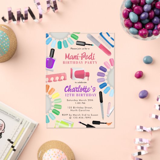 Nails Manicure Pedicure Mani Pedi Girls Birthday Acryl Uitnodigingen (Insitu (Viering))