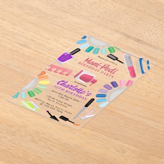 Nails Manicure Pedicure Mani Pedi Girls Birthday Acryl Uitnodigingen (Laagn)