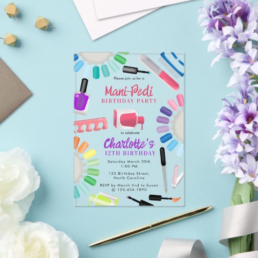 Nails Manicure Pedicure Mani Pedi Girls Birthday Acryl Uitnodigingen (Insitu (Huwelijk))