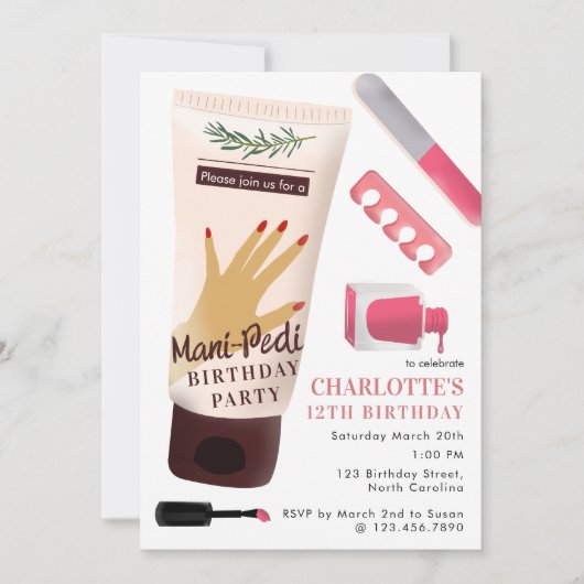 Nails Manicure Pedicure Mani Pedi Girls Birthday Kaart (Voorkant)