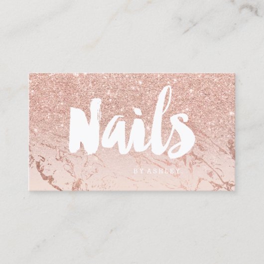 Nails marmering modern typografie blauw roos goud visitekaartje (Voorkant)