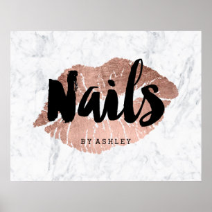 Nails modern lips rose gold typography marble poster