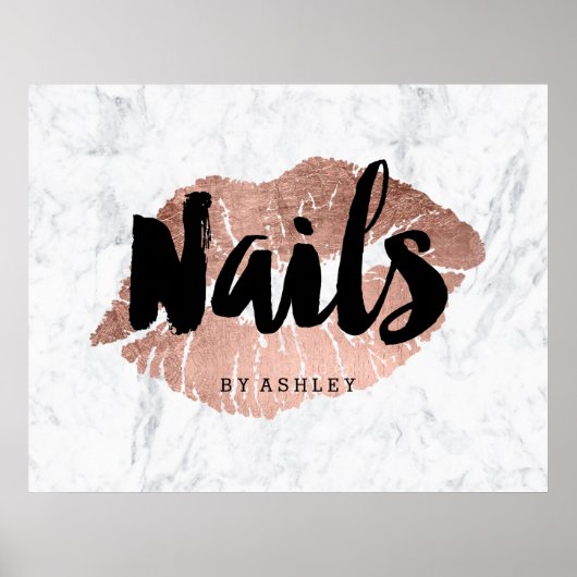 Nails modern lips rose gold typography marble poster (Voorkant)