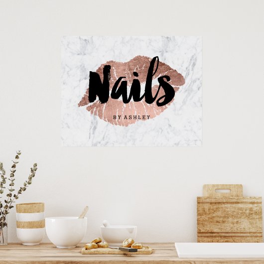 Nails modern lips rose gold typography marble poster (Keuken)