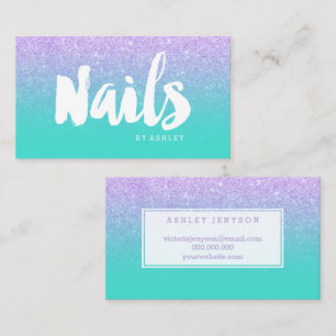 Nails modern typografie lavender glitter turquoise visitekaartje