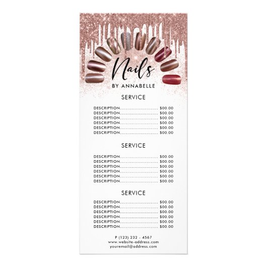 Nails Moderne goudprijslijst voor Roos Reclamekaart (Voorkant)