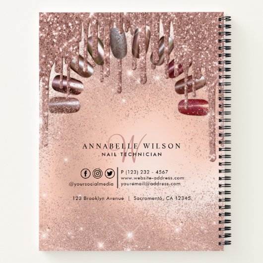 Nails Moderne Roos Gold Glitter-schijven Benoeming Notitieboek (Achterkant)