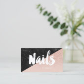 Nails moderne typografie blokkeert zwart roos goud visitekaartje (Staand voorkant)
