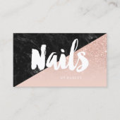 Nails moderne typografie blokkeert zwart roos goud visitekaartje (Voorkant)