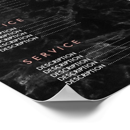 Nails roos gouden script zwarte marmerprijslijst poster (Hoek)