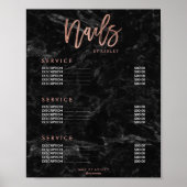 Nails roos gouden script zwarte marmerprijslijst poster (Voorkant)