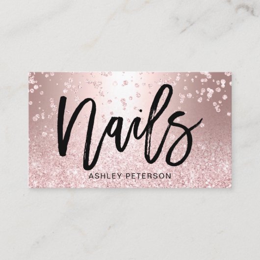 Nails roos goudglitter metallische glans visitekaartje (Voorkant)