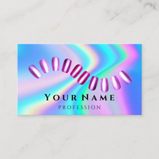 Nails Salon Stylist Manicure Holographic Pink Visitekaartje (Voorkant)