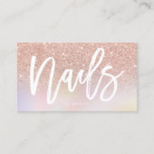 Nails script roos goud glitter chic holographic visitekaartje (Voorkant)