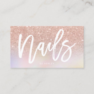 Nails script roos goud glitter chic holographic visitekaartje