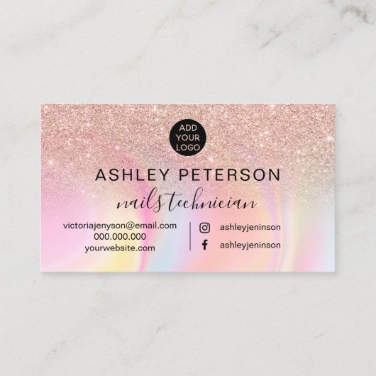 Nails script roos goud glitter chic marmer visitekaartje (Achterkant)