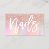 Nails script roos goud glitter chic marmer visitekaartje (Voorkant)