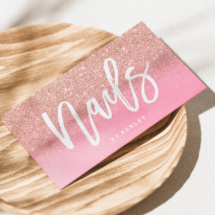 Nails script roos goud glitter roze waterverf visitekaartje