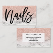 Nails script roos goudglitter marmer visitekaartje (Voorkant / Achterkant)