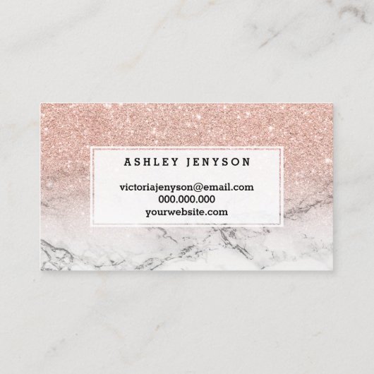 Nails script roos goudglitter marmer visitekaartje (Achterkant)