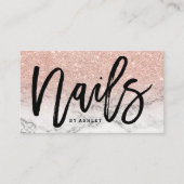 Nails script roos goudglitter marmer visitekaartje (Voorkant)