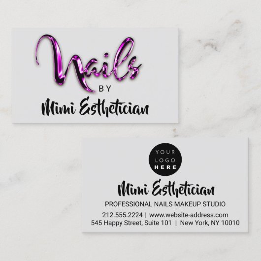 Nails Studio Artist Nails Script Grey Roze Logo Visitekaartje (Voorkant / Achterkant)