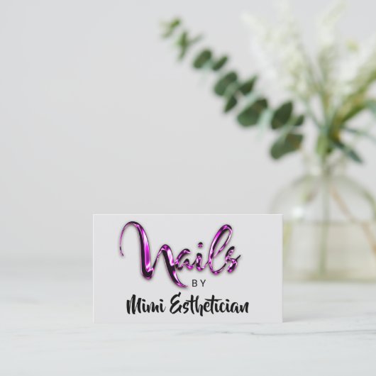 Nails Studio Artist Nails Script Grey Roze Logo Visitekaartje (Staand voorkant)