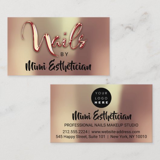 Nails Studio Artist Nails Script Logo Gold Roos Visitekaartje (Voorkant / Achterkant)