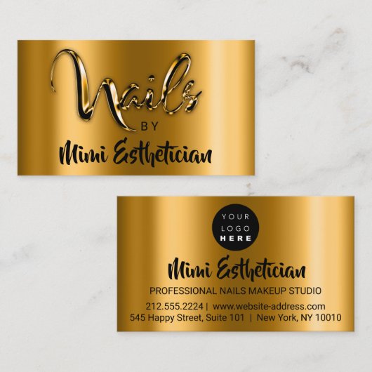 Nails Studio Artist Nails Script Logo Gold VIP Visitekaartje (Voorkant / Achterkant)