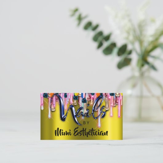 Nails Studio Artist Nails Script Logo Mosterd-gree Visitekaartje (Staand voorkant)