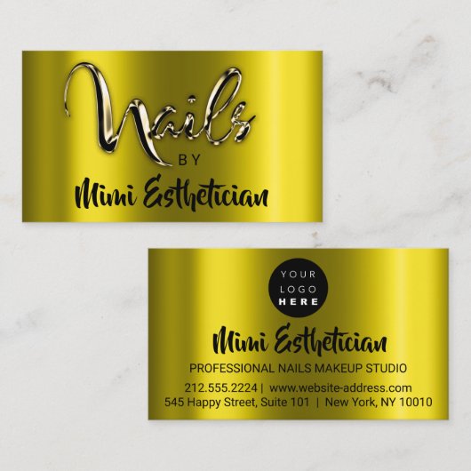 Nails Studio Artist Nails Script Logo Mustard Gold Visitekaartje (Voorkant / Achterkant)