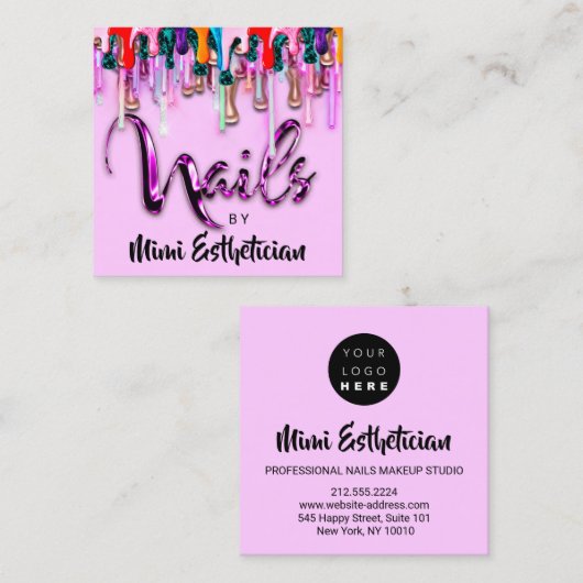 Nails Studio Artist Nails Script Logo Pinky Vierkante Visitekaartje (Voorkant / Achterkant)