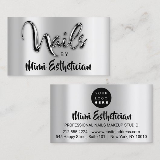 Nails Studio Artist Nails Script Logo Silver Metal Visitekaartje (Voorkant / Achterkant)