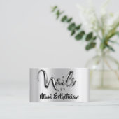 Nails Studio Artist Nails Script Logo Silver Metal Visitekaartje (Staand voorkant)
