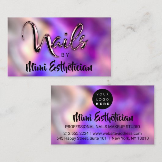 Nails Studio Artist Nails Script Logo Violet Roos Visitekaartje (Voorkant / Achterkant)
