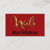 Nails Studio Artist Red Nails Script Red Gold Logo Visitekaartje (Voorkant)