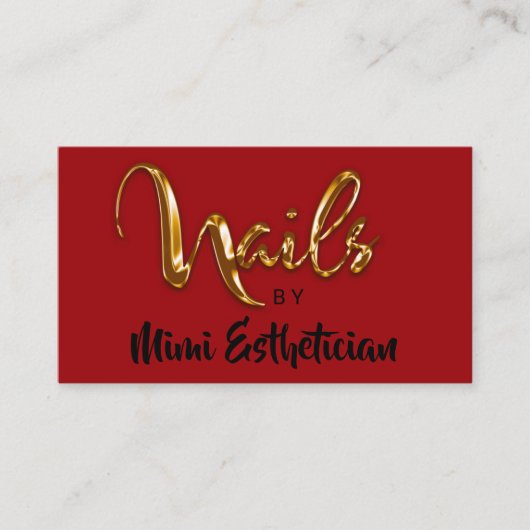 Nails Studio Artist Red Nails Script Red Gold Logo Visitekaartje (Voorkant)