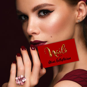 Nails Studio Artist Red Nails Script Red Gold Logo Visitekaartje