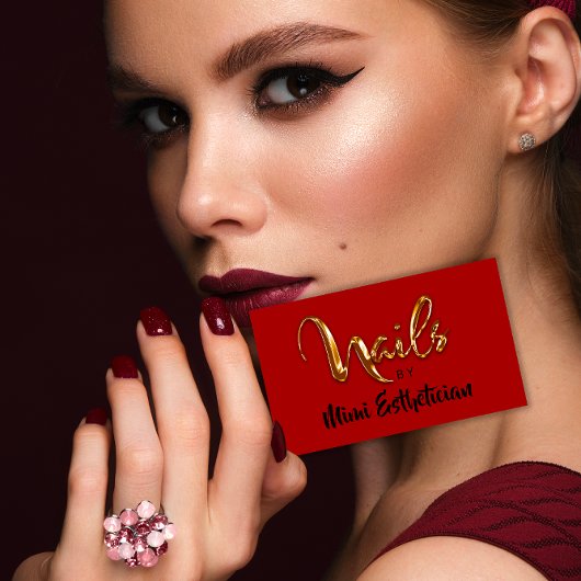 Nails Studio Artist Red Nails Script Red Gold Logo Visitekaartje