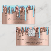 Nails Studio Drip Roos QR Code Logo Wax Body Blauw Visitekaartje (Voorkant / Achterkant)