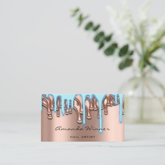 Nails Studio Drip Roos QR Code Logo Wax Body Blauw Visitekaartje (Staand voorkant)