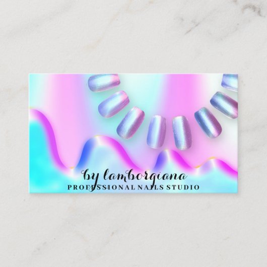 Nails Studio Holograaf QR-code Blauw roze Visitekaartje (Voorkant)