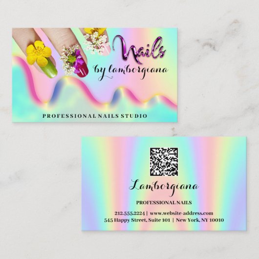 Nails Studio Holograaf QR-code Mermaid Busine Visitekaartje (Voorkant / Achterkant)