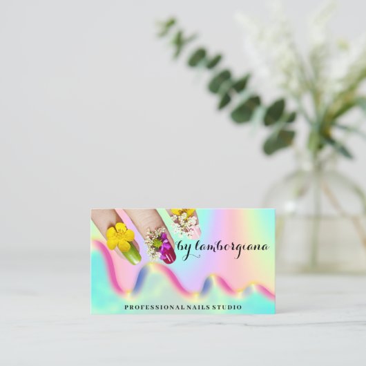 Nails Studio Holograaf QR-code Mermaid Visitekaartje (Staand voorkant)