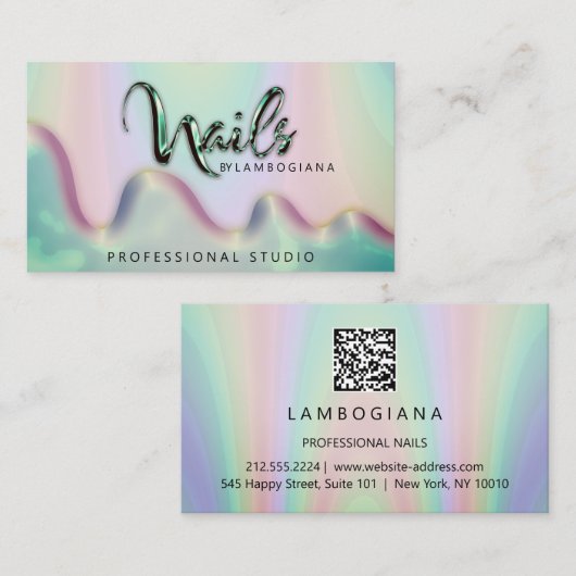 Nails Studio Logo Holograaf QR-code Blauwgroen mis Visitekaartje (Voorkant / Achterkant)